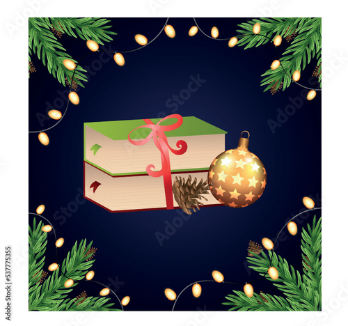 Christmas card with holiday elements composition.