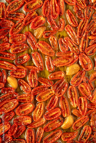 Slow roasted cherry tomato confit with garlic and thyme.