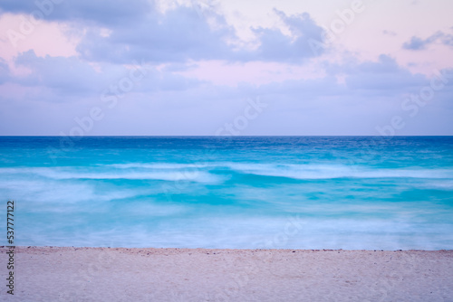 Cancun idyllic caribbean beach at sunset  Riviera Maya  Mexico