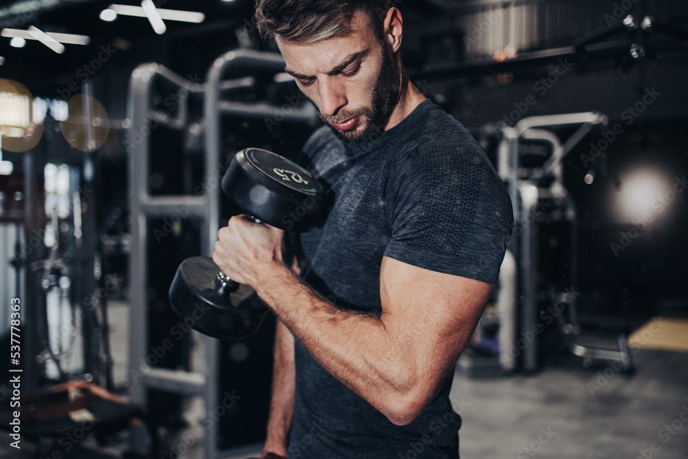 Good looking handsome male athlete exercising in modern fitness gym. Dark muddy light with strong shadows. Indoors sport concept. Good looking handsome male athlete exercising in modern fitness gym. Dark muddy light with strong shadows. Indoors sport concept.