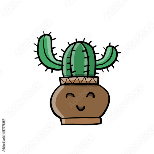 Cartoon cactus character. Kawaii potted plant for your design