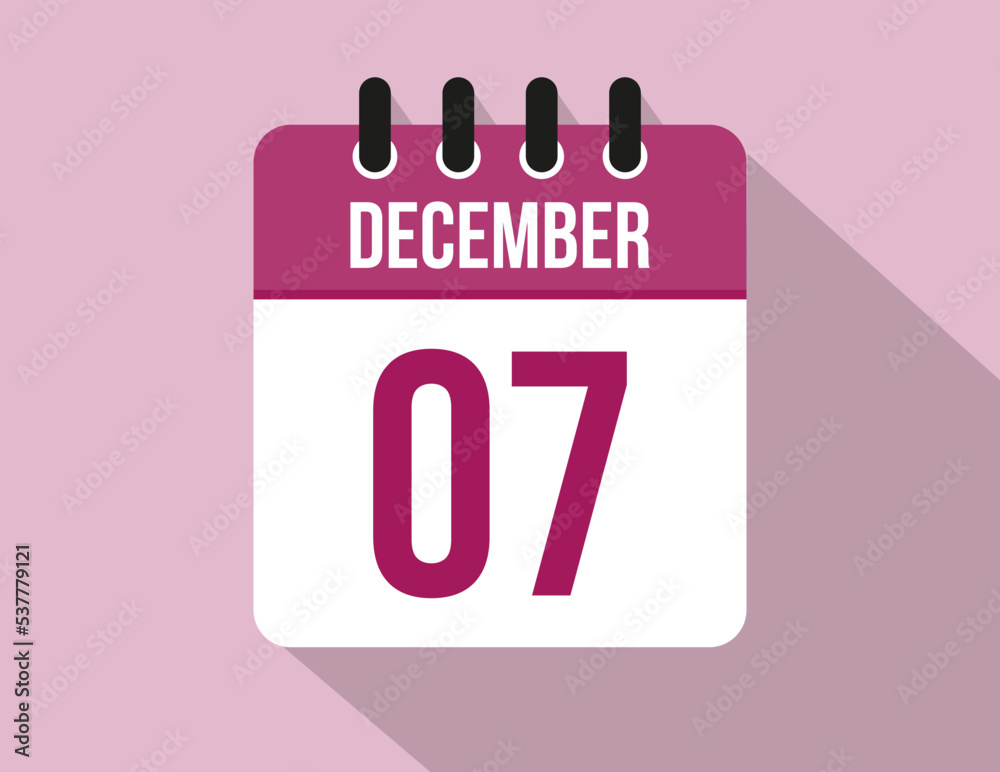 7 day December calendar. Calendar vector for December in pink color on light background 7 day December calendar. Calendar vector for December in pink color on light background