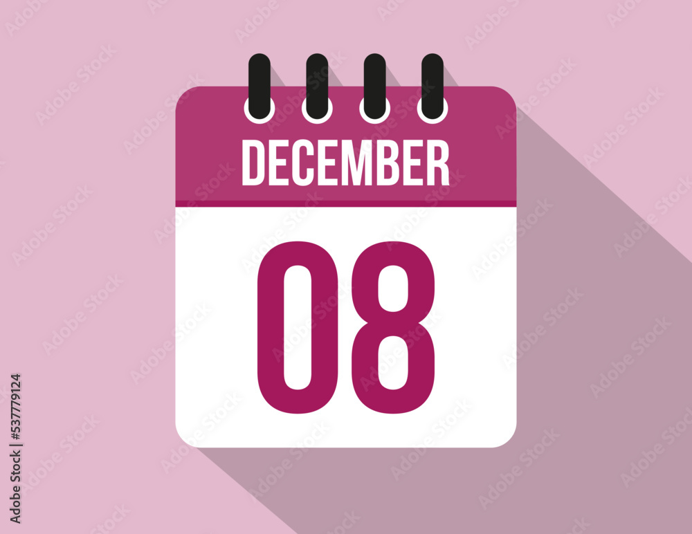 8 day December calendar. Calendar vector for December in pink color on light background 8 day December calendar. Calendar vector for December in pink color on light background