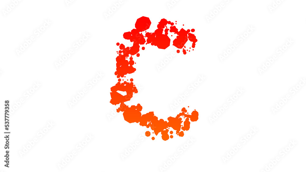 orange - red cartoon stain patches style alphabet, letter C, isolated - object 3D illustration orange - red cartoon stain patches style alphabet, letter C, isolated - object 3D illustration