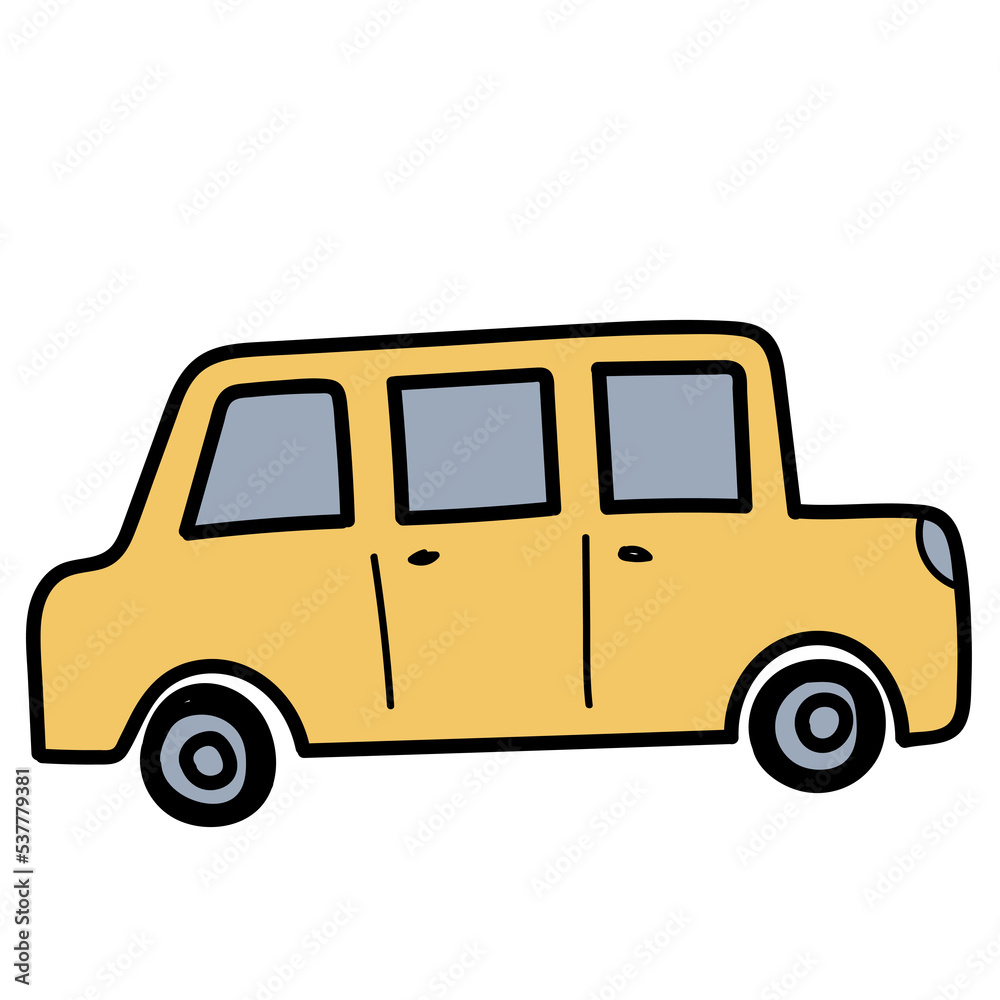 Minimal scandinavian doodle car isolated on transparent background. Nordic doodle in folklore style