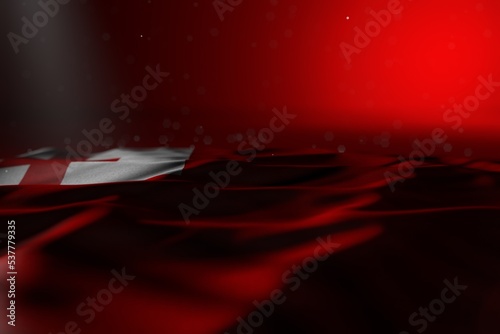 nice celebration flag 3d illustration. - dark image of Tonga flag lay on red background with selective focus and empty space for text photo