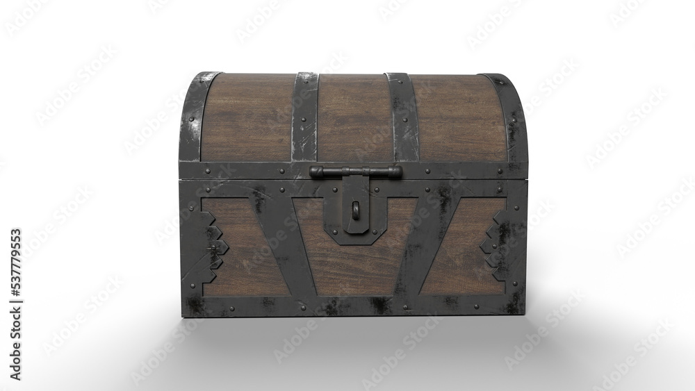 wood chest front view with shadow 3d render wood chest front view with shadow 3d render
