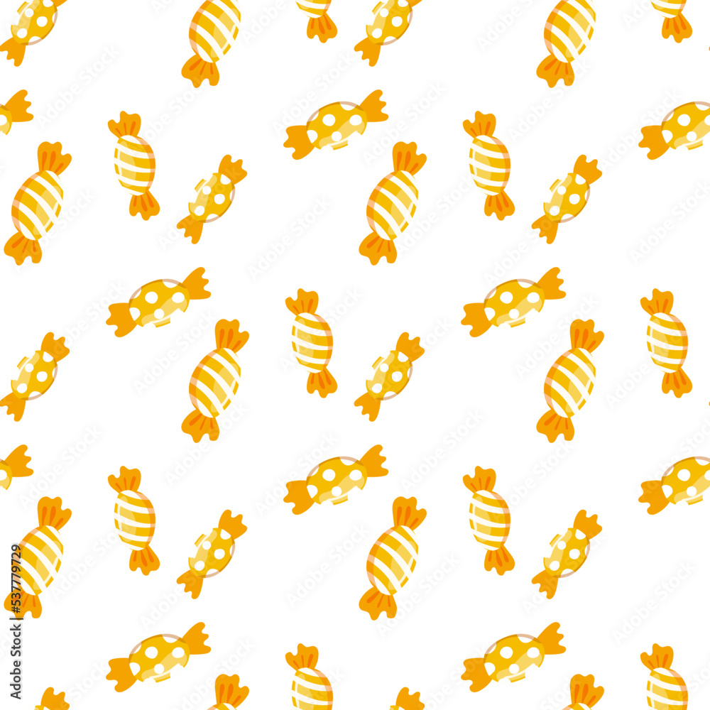 Sweet Halloween candy seamless pattern. Trick or treat background. Vector Sweets repeated texture. Wrapping paper print, wallpaper illustration