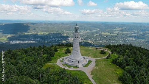 Aerial drone shot of the monument on mount greylock photo