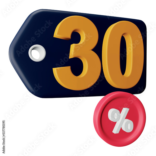 30 percent sale tag 3d rendering isometric icon.