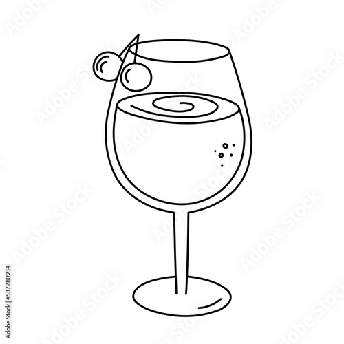 Drink, alcoholic cocktail, festive beverage for holiday celebrating. Use for decorating design menu. Hand-drawn doodle style. Editable stroke. Isolated. Vector illustration