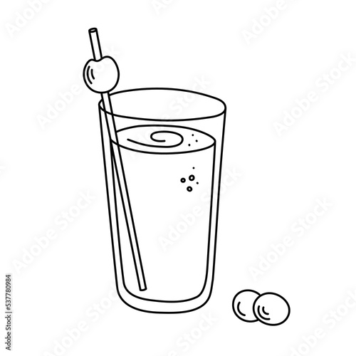 Drink, alcoholic cocktail, festive beverage for holiday celebrating. Use for decorating design menu. Hand-drawn doodle style. Editable stroke. Isolated. Vector illustration