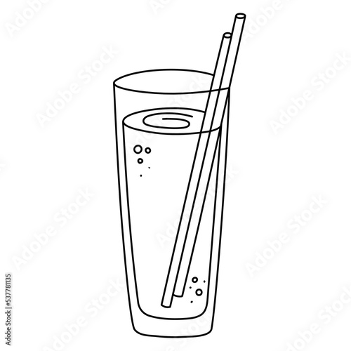 Drink, alcoholic cocktail, festive beverage for holiday celebrating. Use for decorating design menu. Hand-drawn doodle style. Editable stroke. Isolated. Vector illustration
