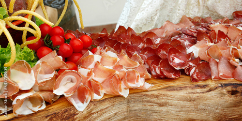 Platter of Italian cold cuts, coppa, salami and raw ham.