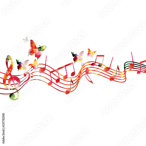 Music background with colorful music notes vector illustration design. Artistic music festival poster, live concert events, party flyer, music notes signs and symbols