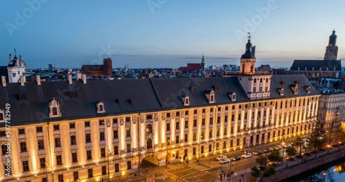 Wroclaw city traffic hyperlapse near the university.