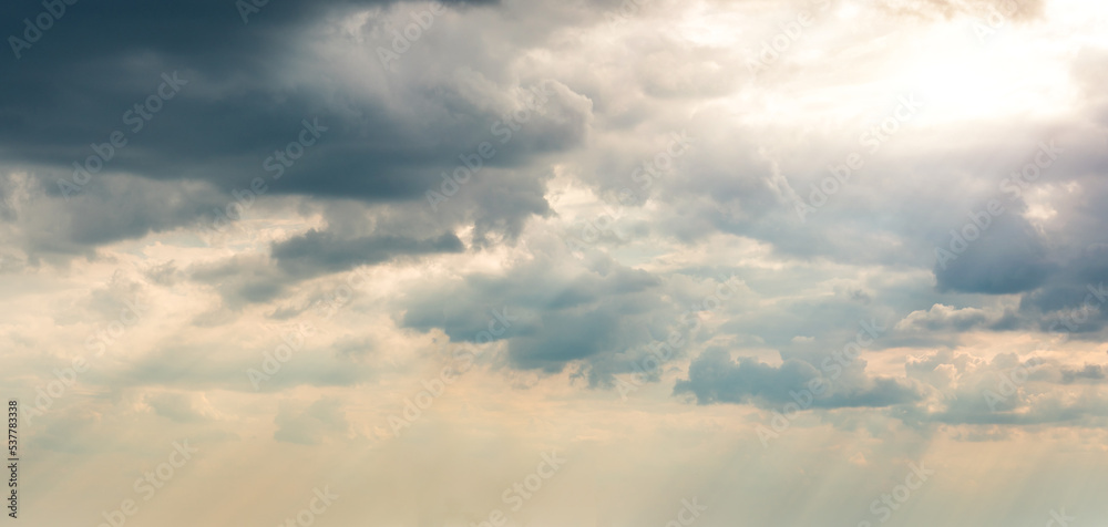Dramatic Sky Background. Panoramic view of Stormy Clouds in Dark sky