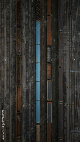 Railway aerial background shot of a rail freight yard with track © UAV4