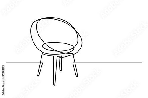 Chair in continuous line art drawing style. Modern style bowl-shaped chair black linear sketch isolated on white background. Vector illustration