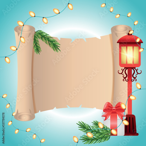 Christmas card with holiday elements composition.