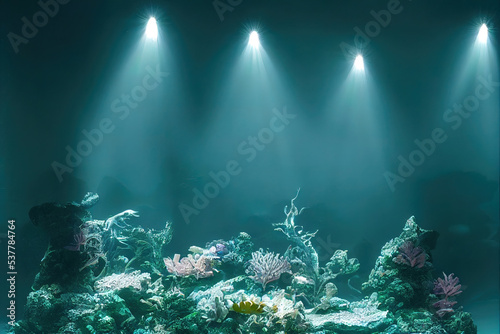Scary underwater with lighting 3d illustrated 