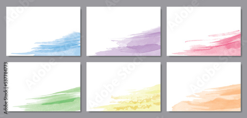 テキスト用の空白がある、水彩風の背景。淡い優しい色合いのベクターイラストセット。