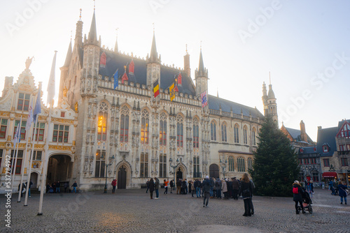 Brugge City Hall , locate at Burg Square in old town during winter sunny day : Brugge , Belgium : November 30 , 2019