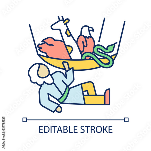 Peter vision RGB color icon. Vessel full of animals. God send to apostle sign. Bible narratives. Isolated vector illustration. Simple filled line drawing. Editable stroke. Arial font used