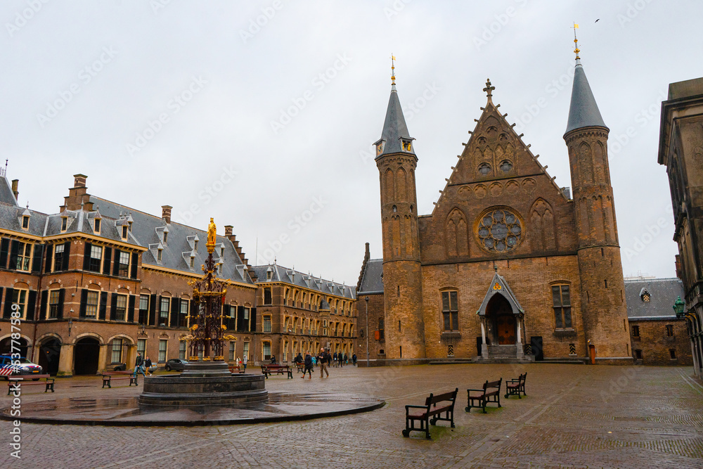 The Hague Parliament or Binnenhof ,  office of the Prime Minister of the Netherlands during winter : The Hague , Netherlands : November 28 , 2019