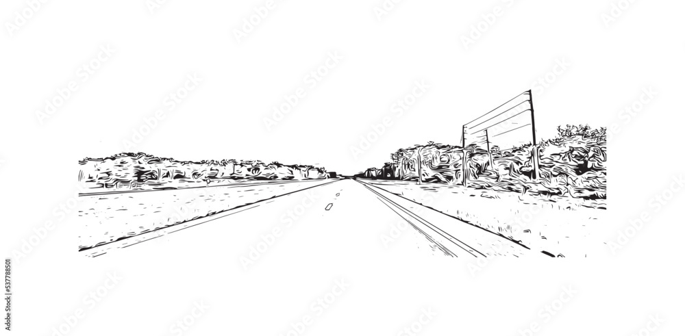 Building view with landmark of Palm Bay is the 
city in Florida. Hand drawn sketch illustration in vector.