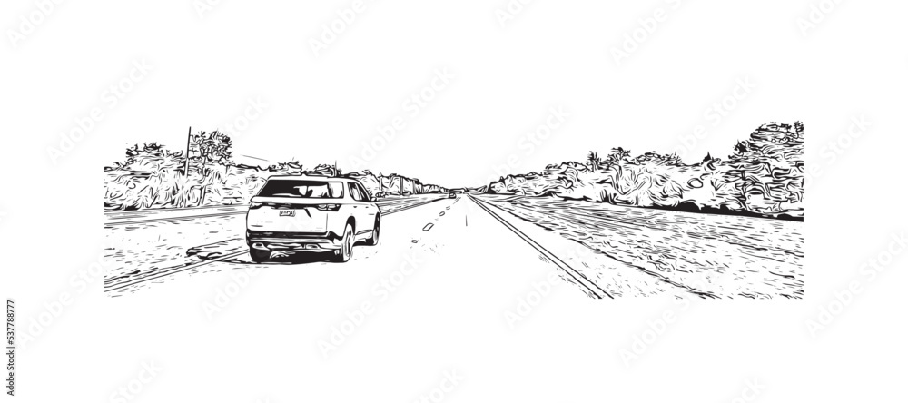 Obraz premium Building view with landmark of Palm Bay is the city in Florida. Hand drawn sketch illustration in vector.