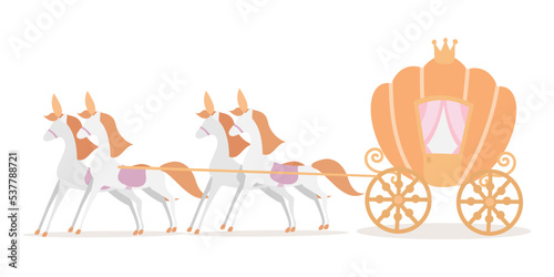 royal carriage with horses on the white background
