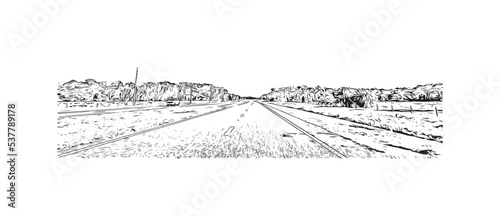 Building view with landmark of Palm Bay is the 
city in Florida. Hand drawn sketch illustration in vector.