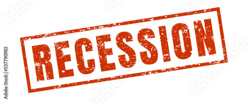Recession Red Square Grunge Rubber Stamp Vector Illustration