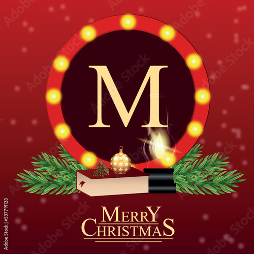 Christmas card with holiday elements composition.