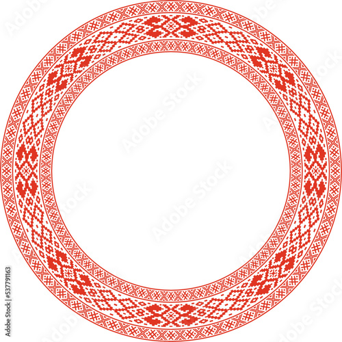 Obraz na plátně Vector red round Belarusian national ornament
