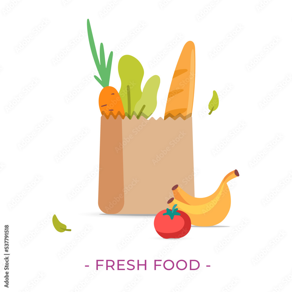 Grocery brown paper bag with fresh eco organic food concept design. Recycle paper bags and