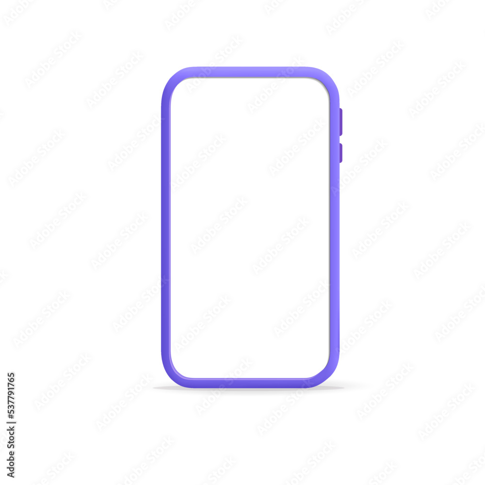 3d vector plastic purple smartphone with blank screen mockup design. Phone in front position view isolated on white background. Online shopping, promotion, digital marketing, app presentation 3d vector plastic purple smartphone with blank screen mockup design. Phone in front position view isolated on white background. Online shopping, promotion, digital marketing, app presentation
