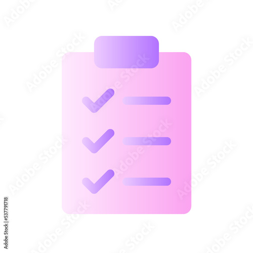 Checklist flat gradient two-color ui icon. Wellness to do list. Clipboard. Questions form. Feedback. Simple filled pictogram. GUI, UX design for mobile application. Vector isolated RGB illustration