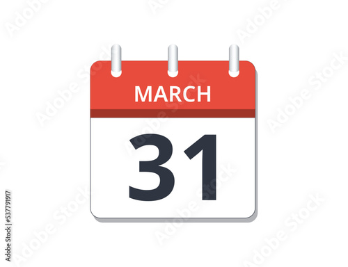 March, 31st calendar icon vector. 