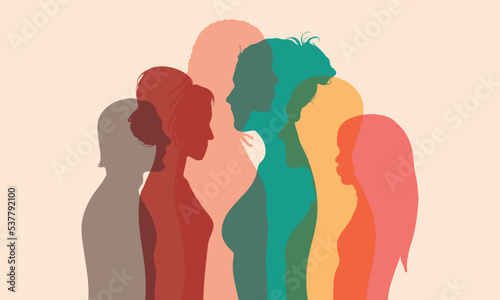 Dialogue between people of different ages and ethnic groups. Diversity between people and Multiple exposure. Crowd talking and Many different people talking.