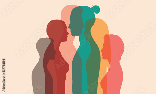 Multiethnic people. Racial equality. Coexistence harmony and multicultural community integration. Diversity of cultures and nations.