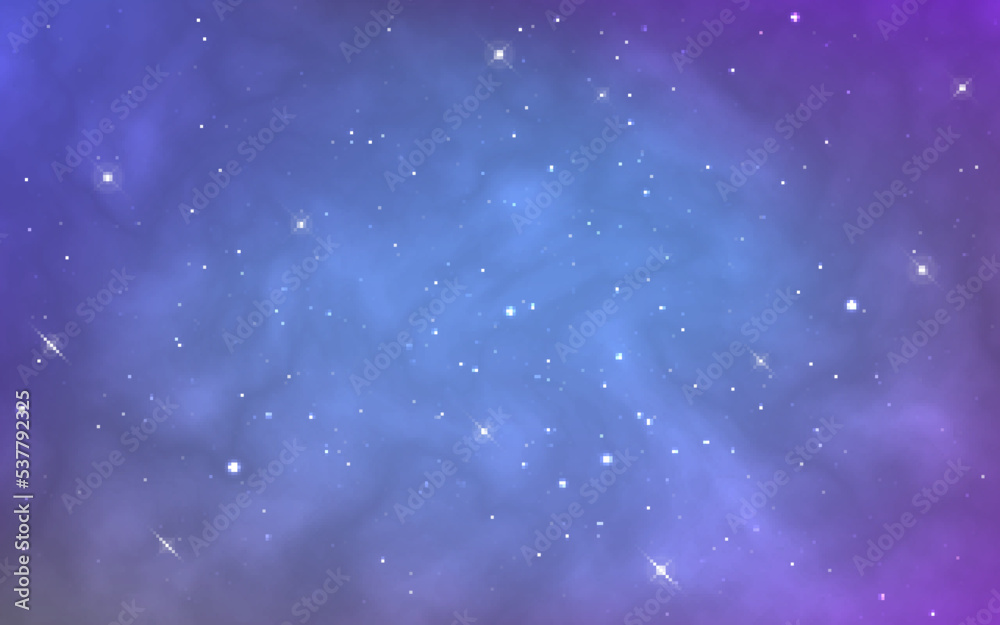 Cosmos violet texture. Deep space background. Milky way with glowing stars. Colorful endless universe with constellations. Starry galaxy effect. Vector illustration