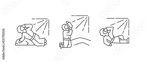 Saint Saul conversion linear icons set. Biblical character. Religious narratives. Christianity. God sign. Customizable thin line symbols. Isolated vector outline illustrations. Editable stroke