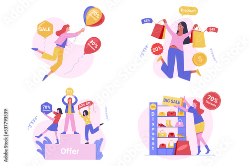 Set of Big Sale and Shopping Discount Illustration