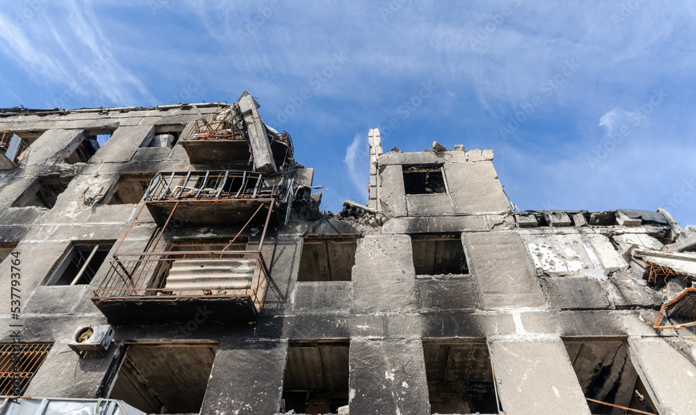destroyed and burned houses in the city during the war in Ukraine destroyed and burned houses in the city during the war in Ukraine