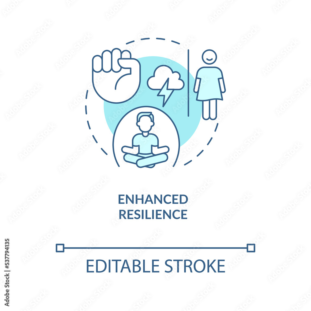 Enhanced resilience turquoise concept icon. Flexibility. Benefit of confidence abstract idea thin line illustration. Isolated outline drawing. Editable stroke. Arial, Myriad Pro-Bold fonts used Enhanced resilience turquoise concept icon. Flexibility. Benefit of confidence abstract idea thin line illustration. Isolated outline drawing. Editable stroke. Arial, Myriad Pro-Bold fonts used