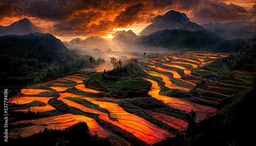 AI generated image of rice fields on terraces of Mu Cang Chai, YenBai, Vietnam. Vietnam landscapes photo