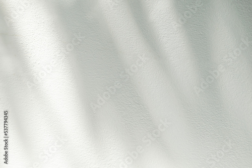 Light and shadow of leaf abstract grey background. Natural shadows and sunshine diagonal refraction on white concrete wall texture. Shadow overlay effect for foliage mockup