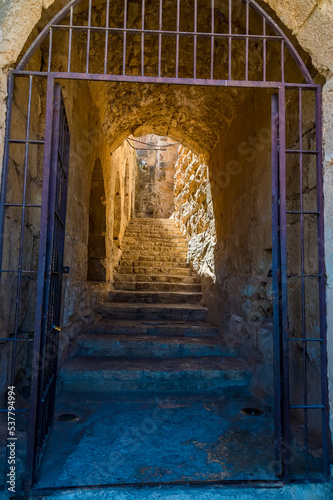 A view into the entrance of Ajloun Castle  Jordan in summertime